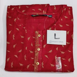 Avaasa red kurti with golden leaf print
