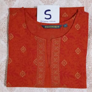 KEERTHI brand cotton kurti in orange with golden prints, size S