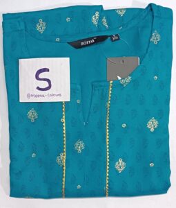 light-blue-rayon sidecut kurti with 3/4th sleeves
