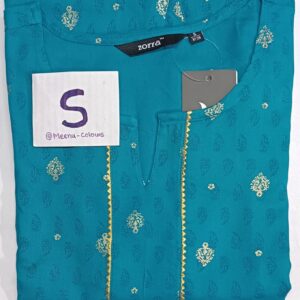 light-blue-rayon sidecut kurti with 3/4th sleeves