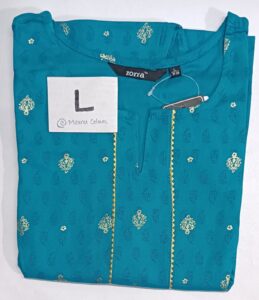 light blue rayon sidecut kurti with 3/4th sleeves