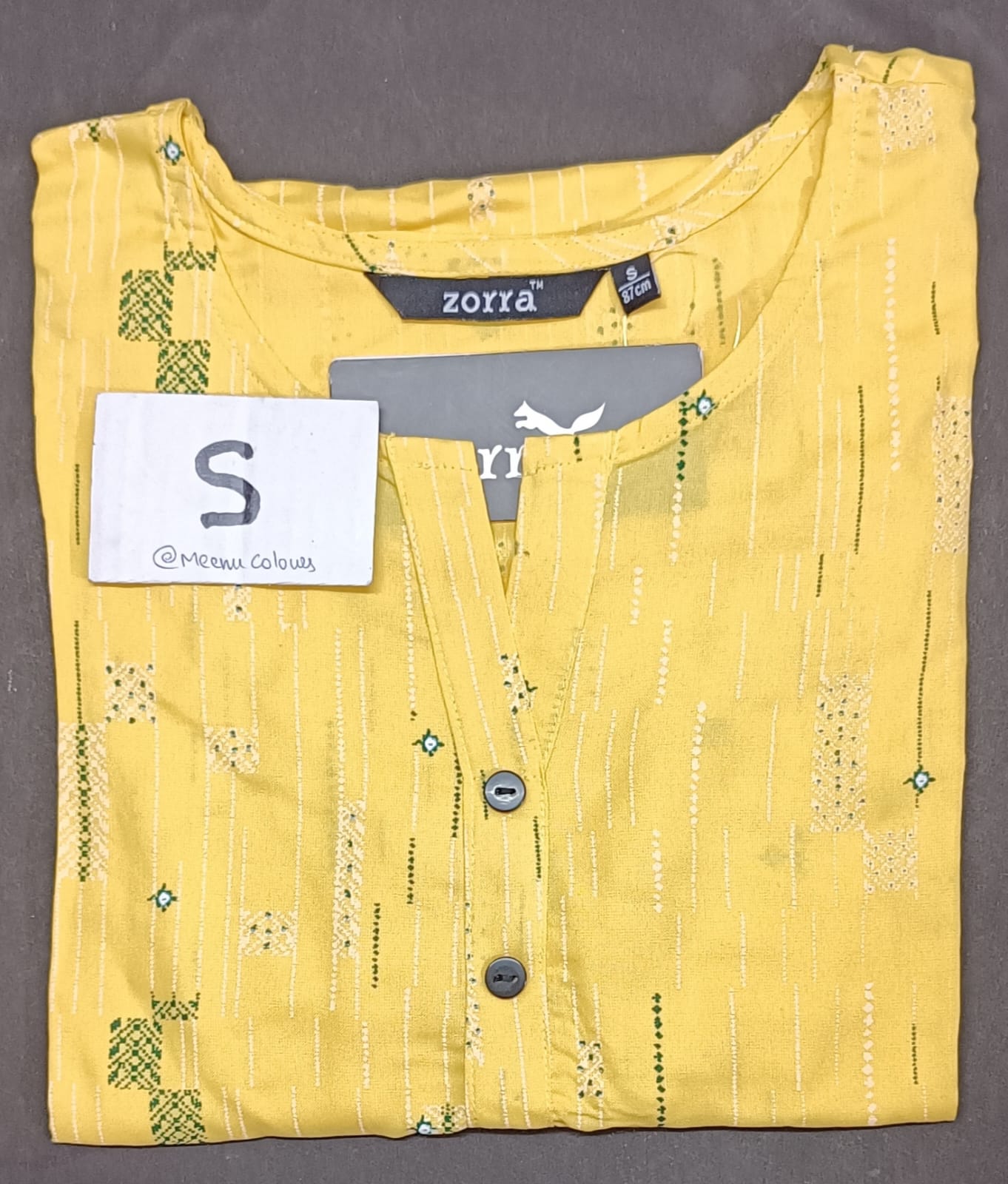 yellow rayon kurti with sidecut and 3/4th sleeves