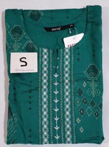 Green Embroidered Kurta-Size-S