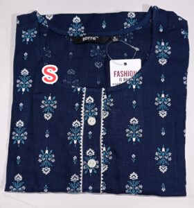 navy blue rayon kurti with floral print-Size-S