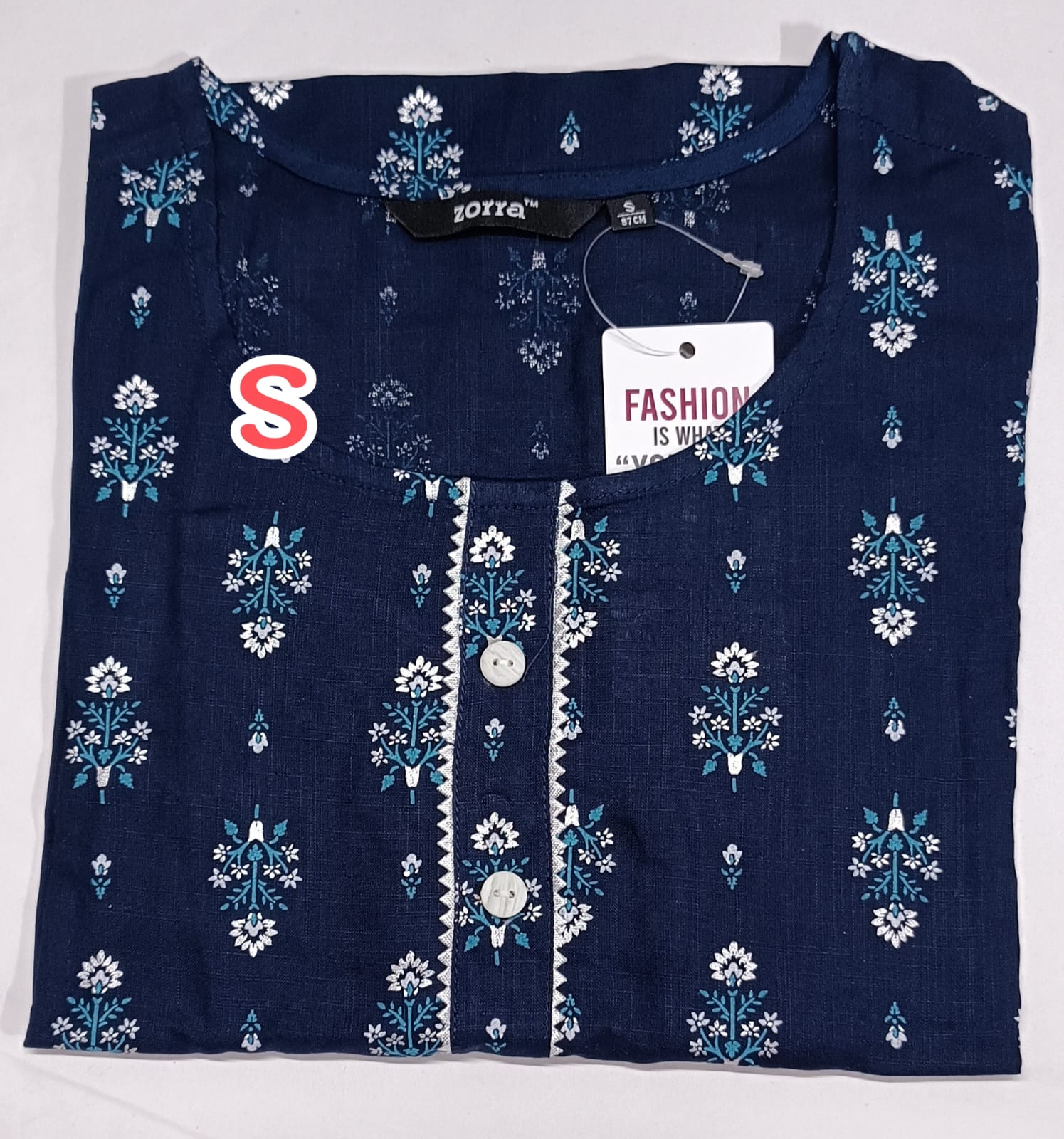 navy blue rayon kurti with floral print-Size-S